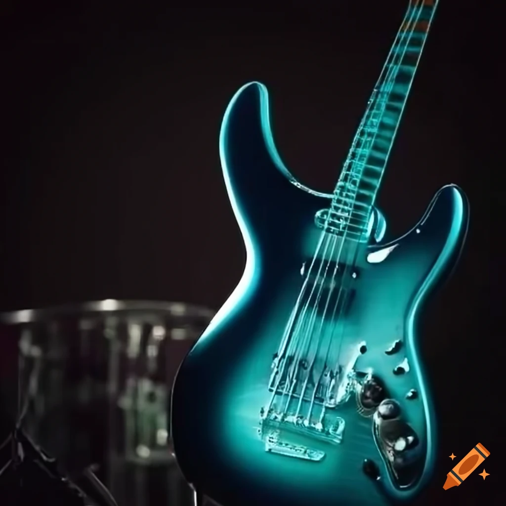 Electric guitar, bass, and drums setup on Craiyon