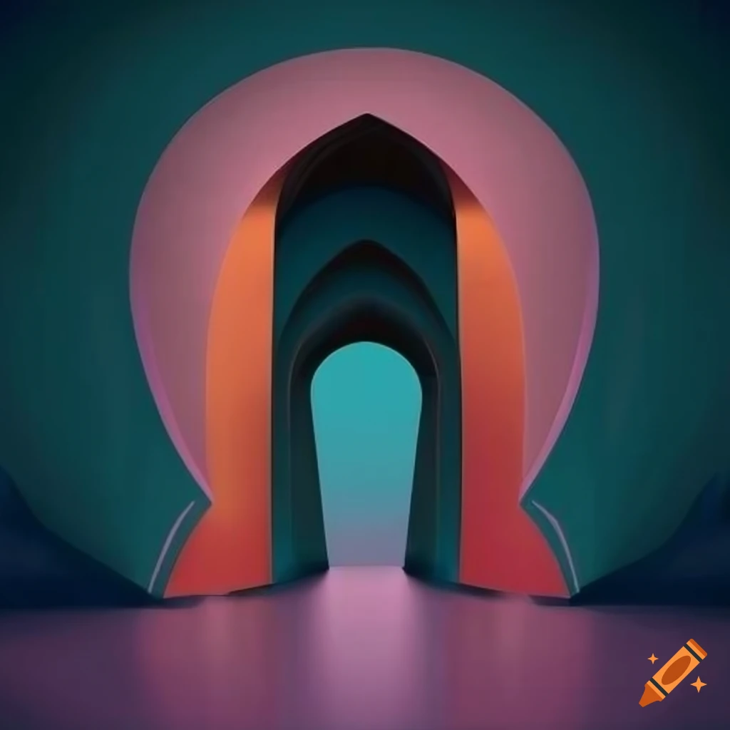 Intricate geometric abstract art of architecture with arches and shapes ...