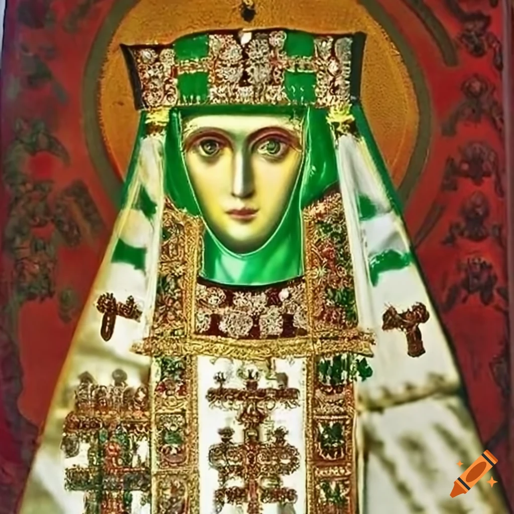 Empress Saint Olga of Kiev in a green and gold dress with fairy wings ...