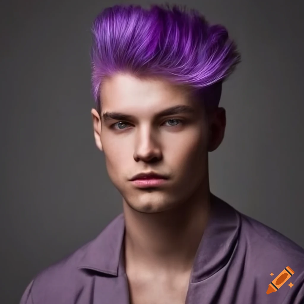 Handsome man with bronze skin and spiked purple hair on Craiyon