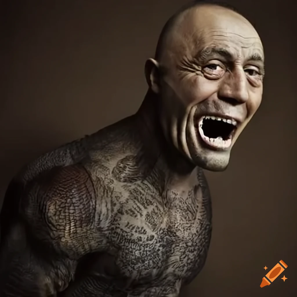 Joe rogan depicted as a dinosaur in a humorous artwork on Craiyon