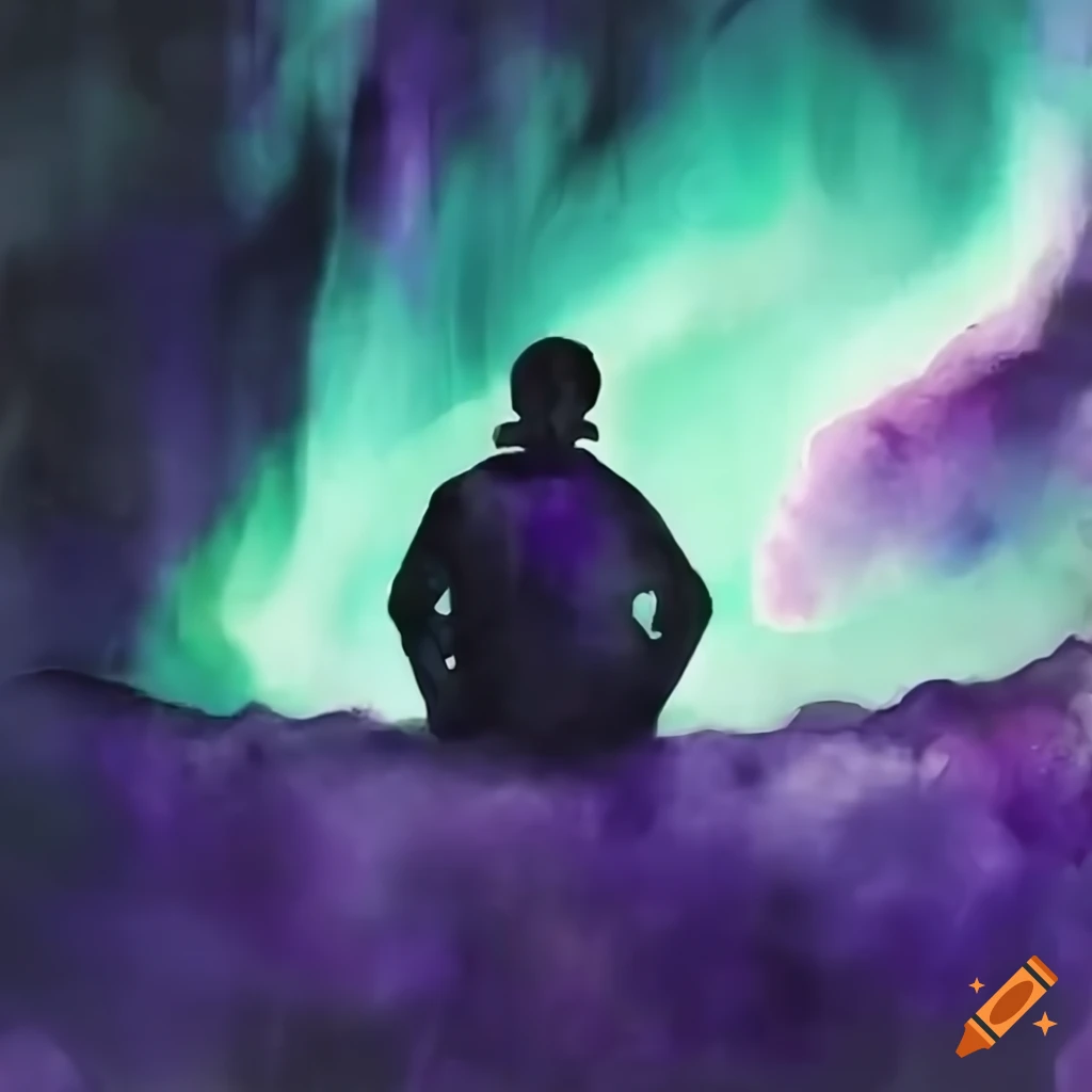 Male student looking up at the northern lights