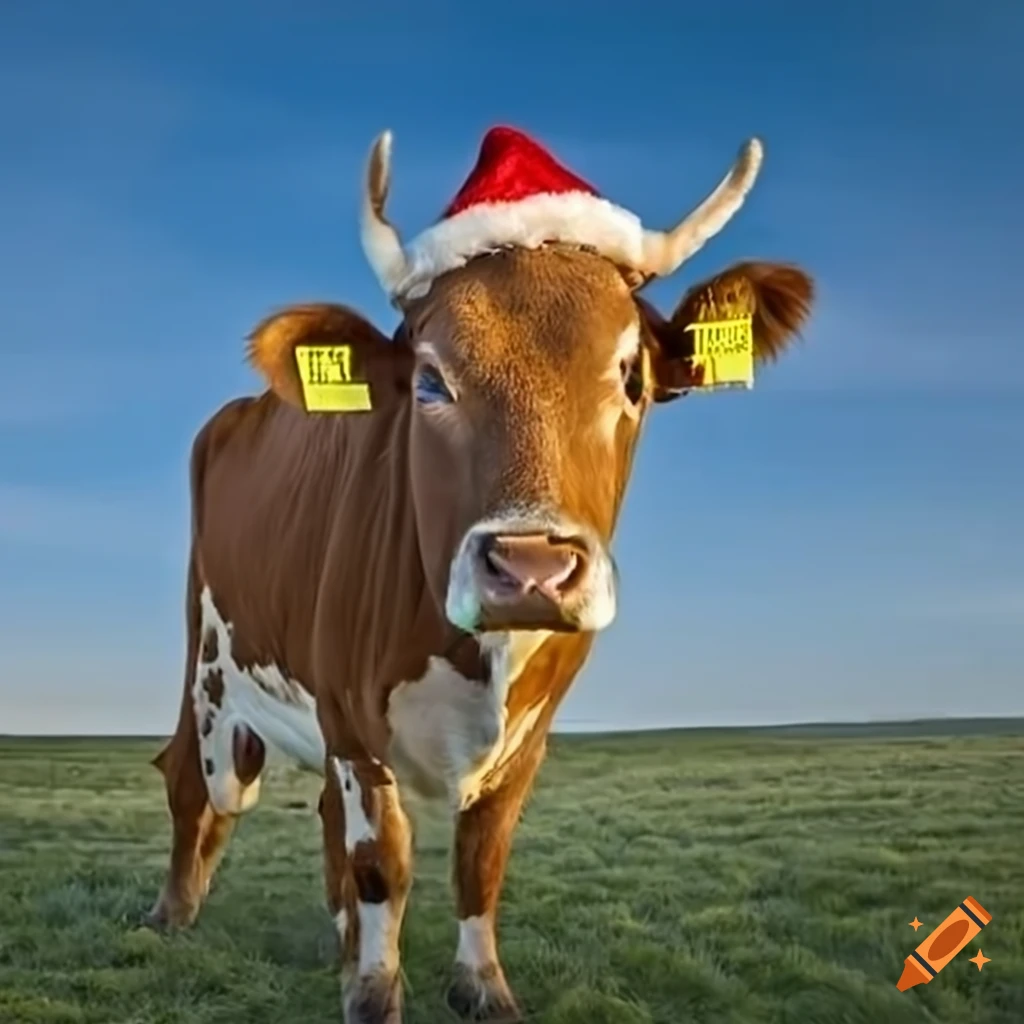 Cow wearing a santa hat on Craiyon