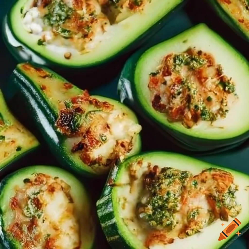Delicious stuffed zucchini with ricotta and pesto on Craiyon