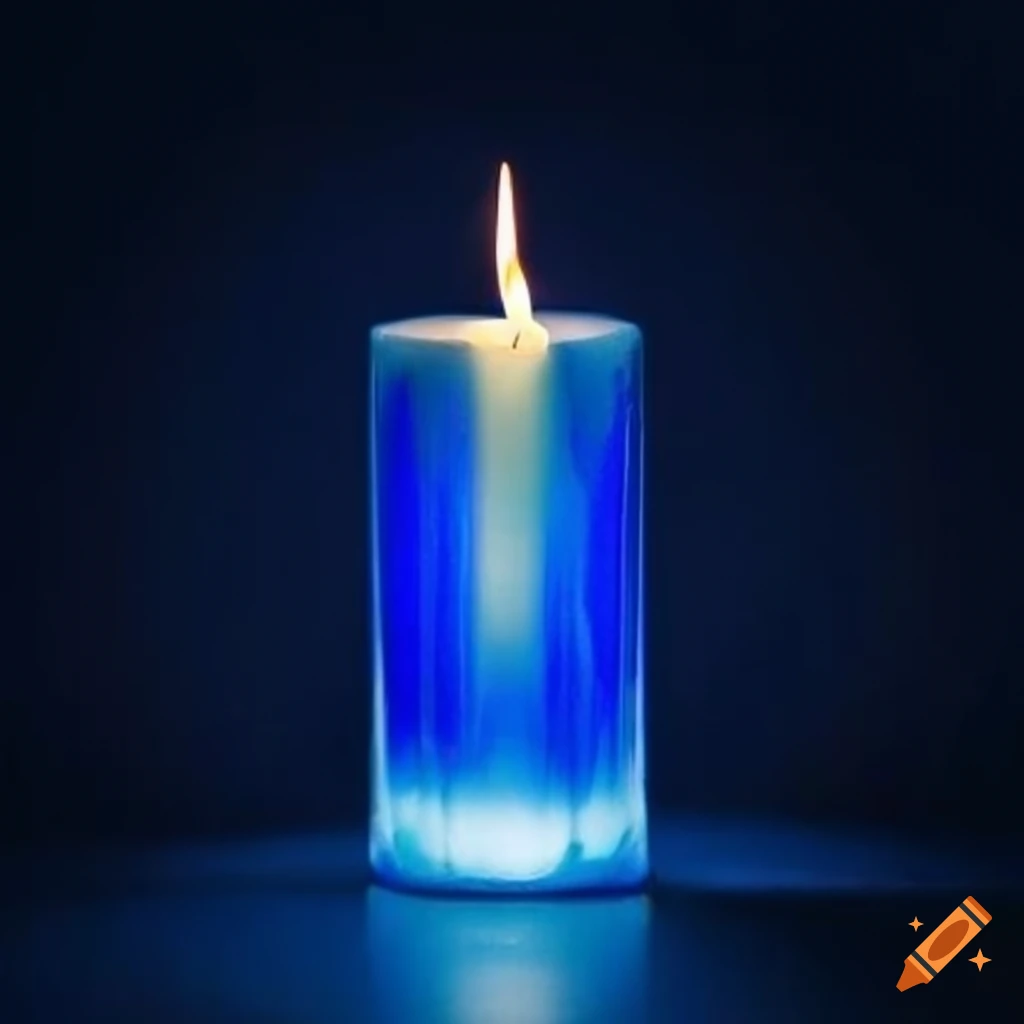 Dark blue candle in decorative mottled glass holder on Craiyon