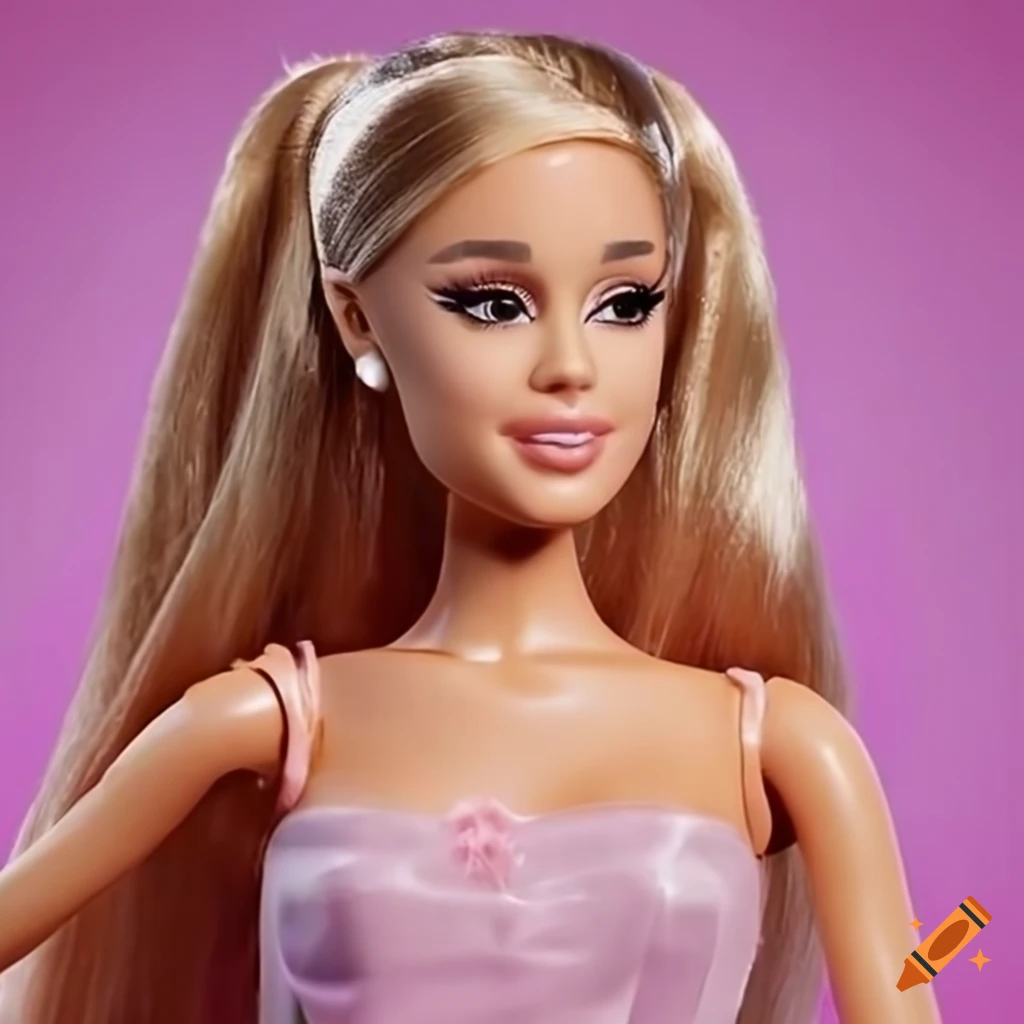 Blonde haired barbie doll representation of ariana grande in high quality 8k image on Craiyon