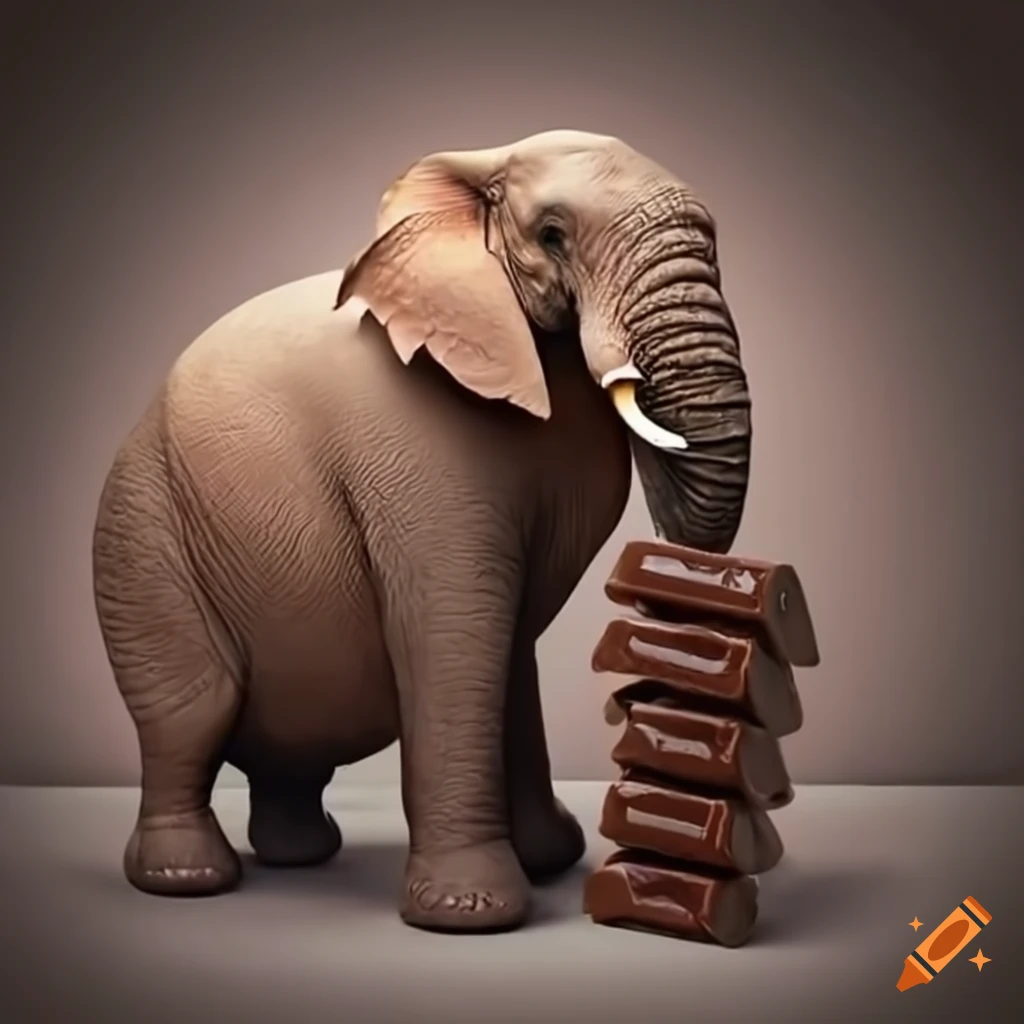 Elephant eating a large amount of chocolate on Craiyon