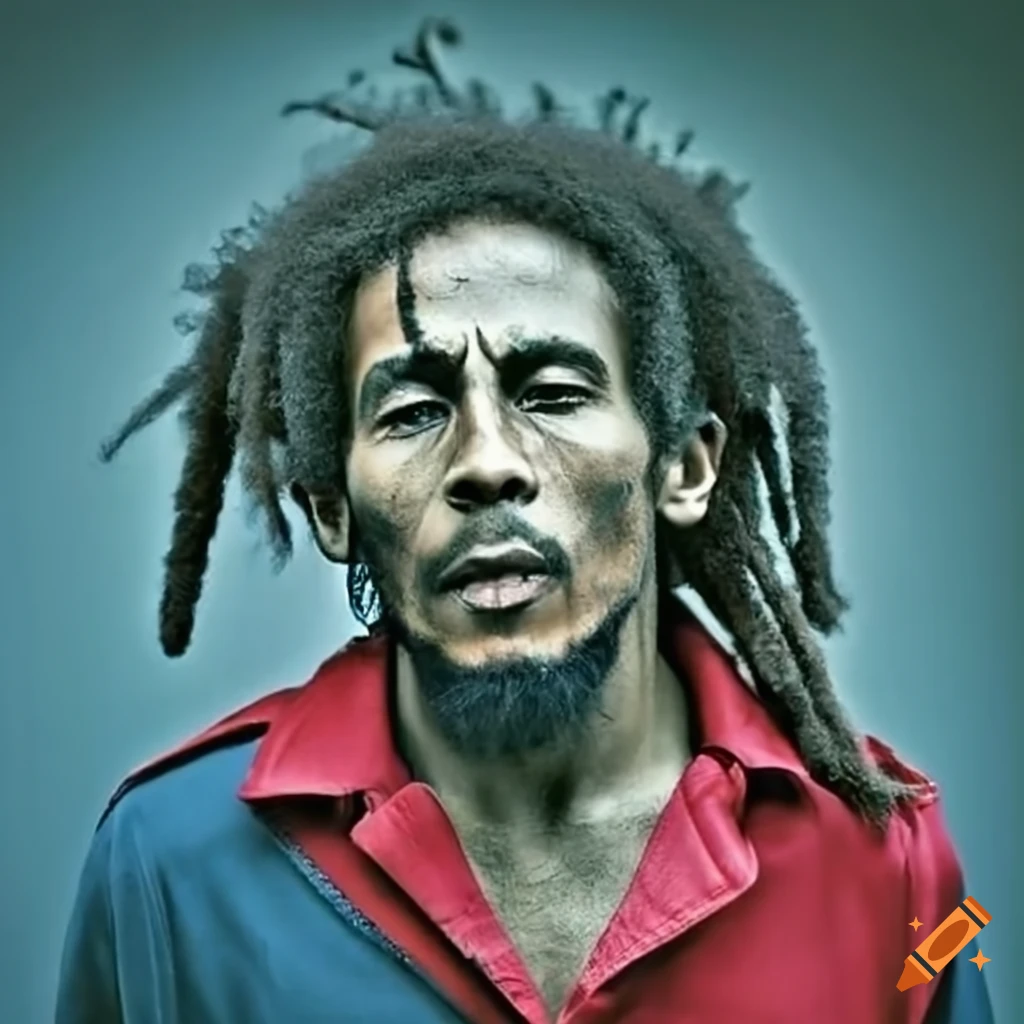 Bob Marley in a red and blue jumpsuit