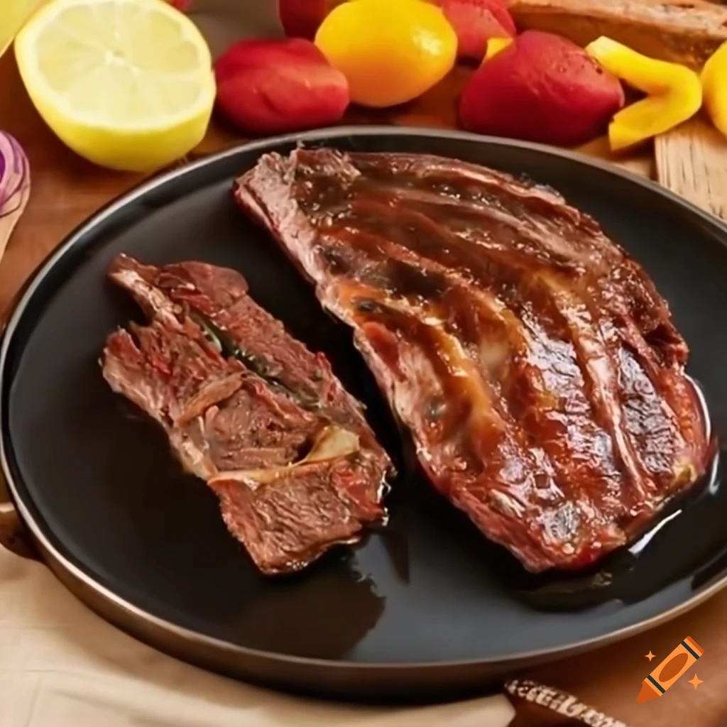 Juicy entrecote steak with barbecue sauce and duchess potatoes on Craiyon