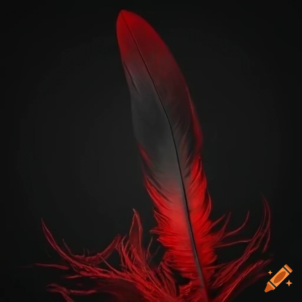 Black and red feather on black background on Craiyon