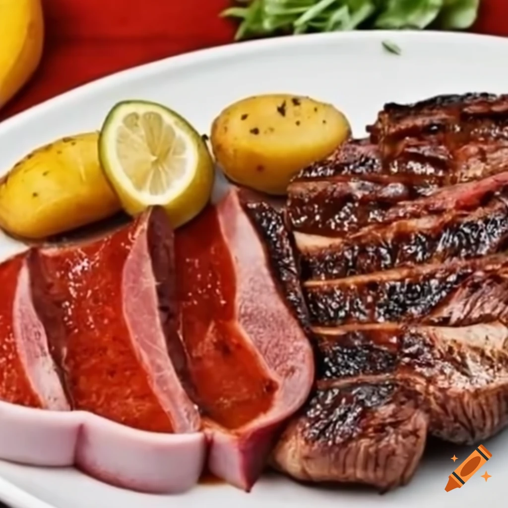 Juicy entrecote steak with barbecue sauce and duchess potatoes