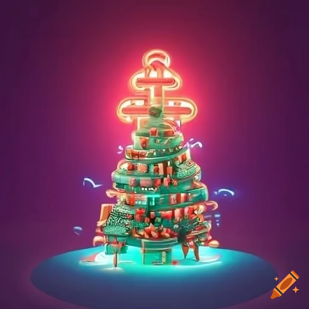 Christmas card with crypto currency presents and NFT tree