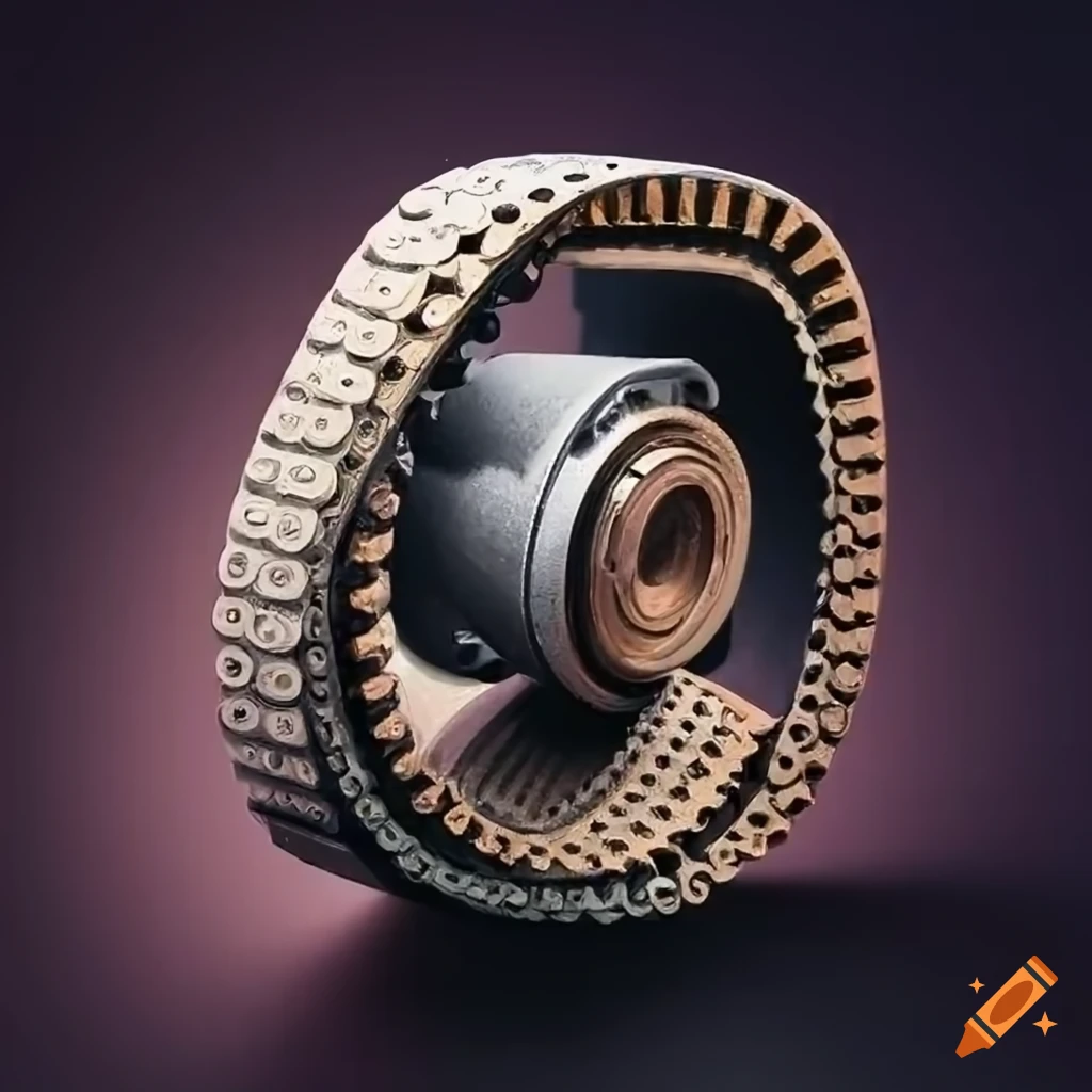 Belt vs chain distribution with timing belt on the left and timing chain on the right on Craiyon