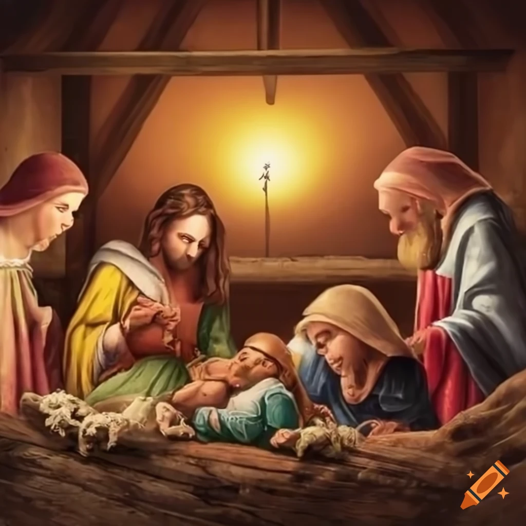 Baby Jesus in the manger with Mary and Joseph