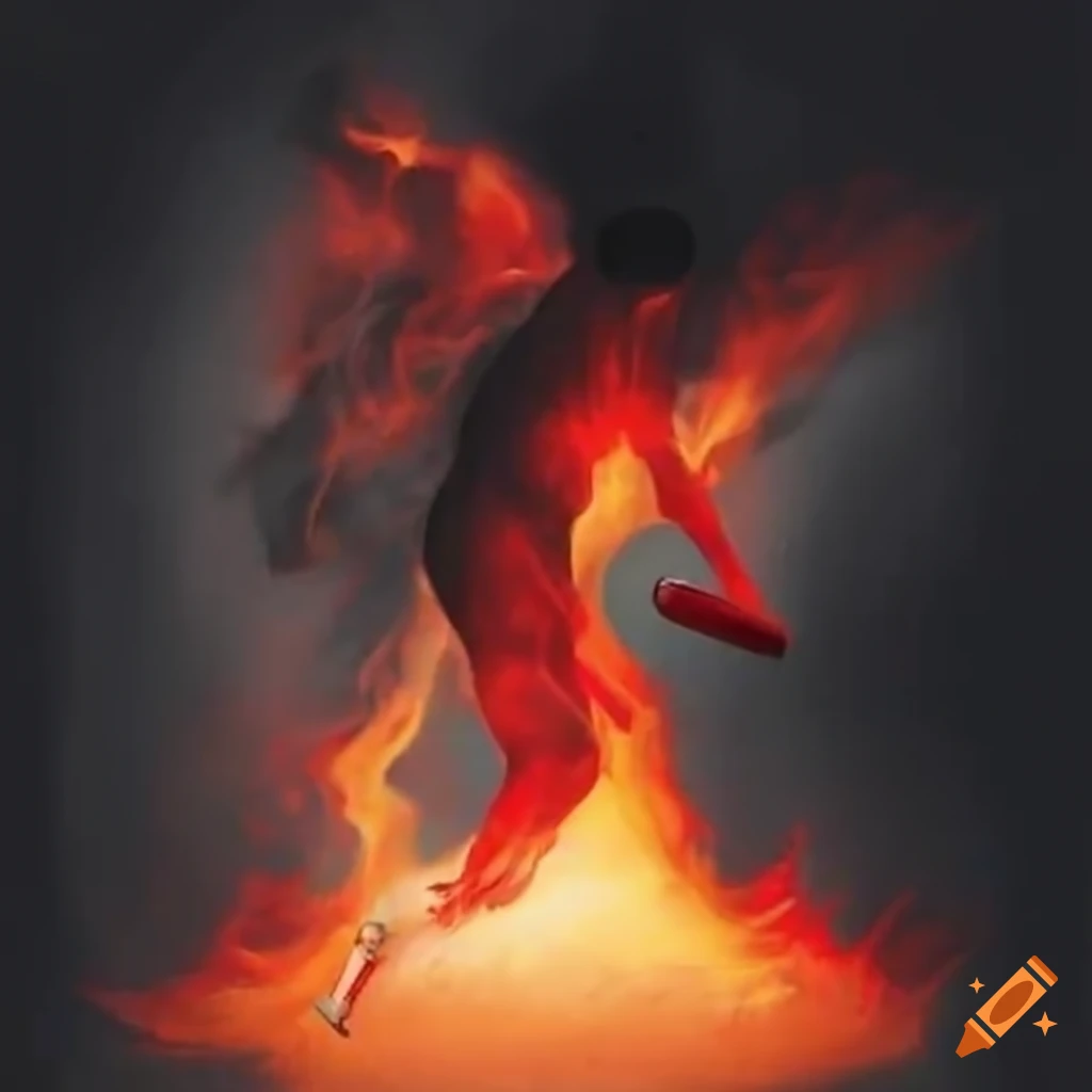 Intense table tennis match in a fiery and smoky atmosphere
