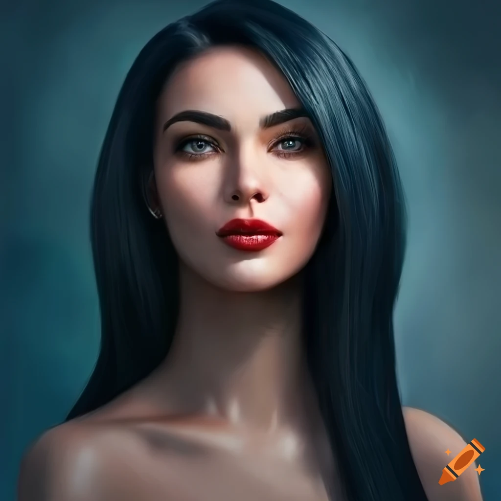 Portrait of a pretty woman with black hair on Craiyon