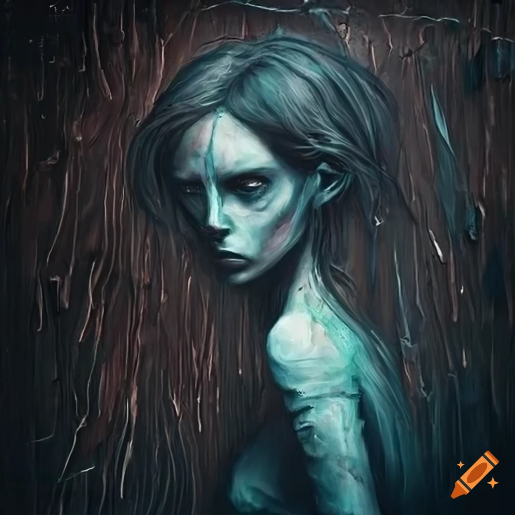 Crude abstract dark art profile portrait painting of a pale female ...