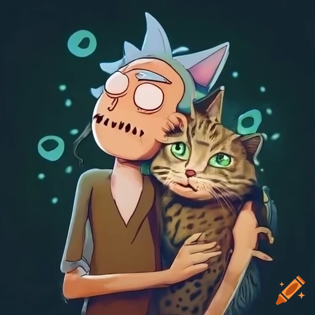Rick and morty cuddling with cute cats on Craiyon