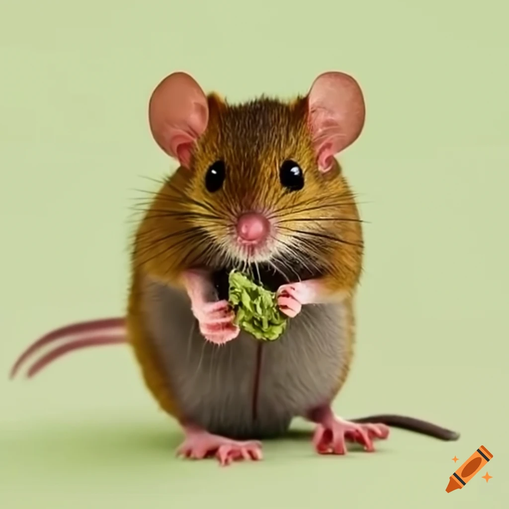 Cute mouse eating herbs