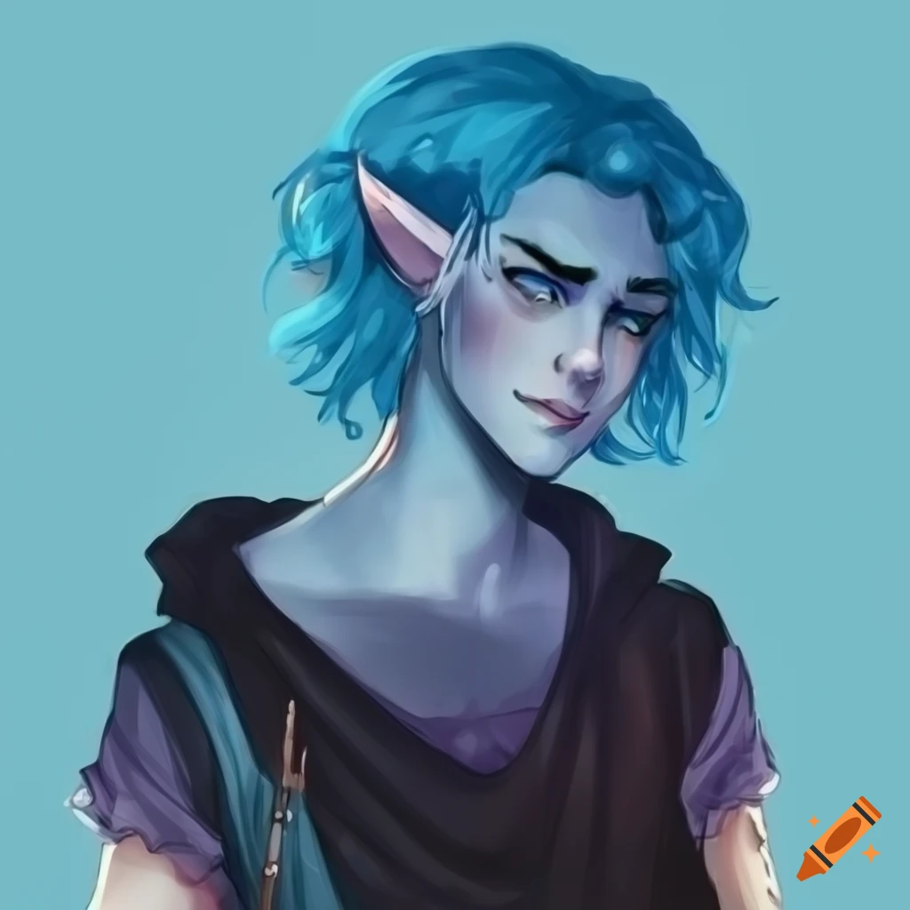 Happy water genasi boy child in a black hoodie with mermaid ears