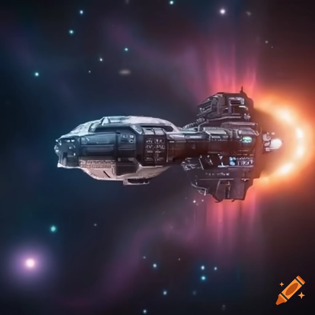 Sci-fi ship navigating through the universe on Craiyon