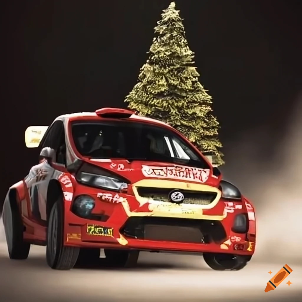 Rally car race with christmas decorations on Craiyon