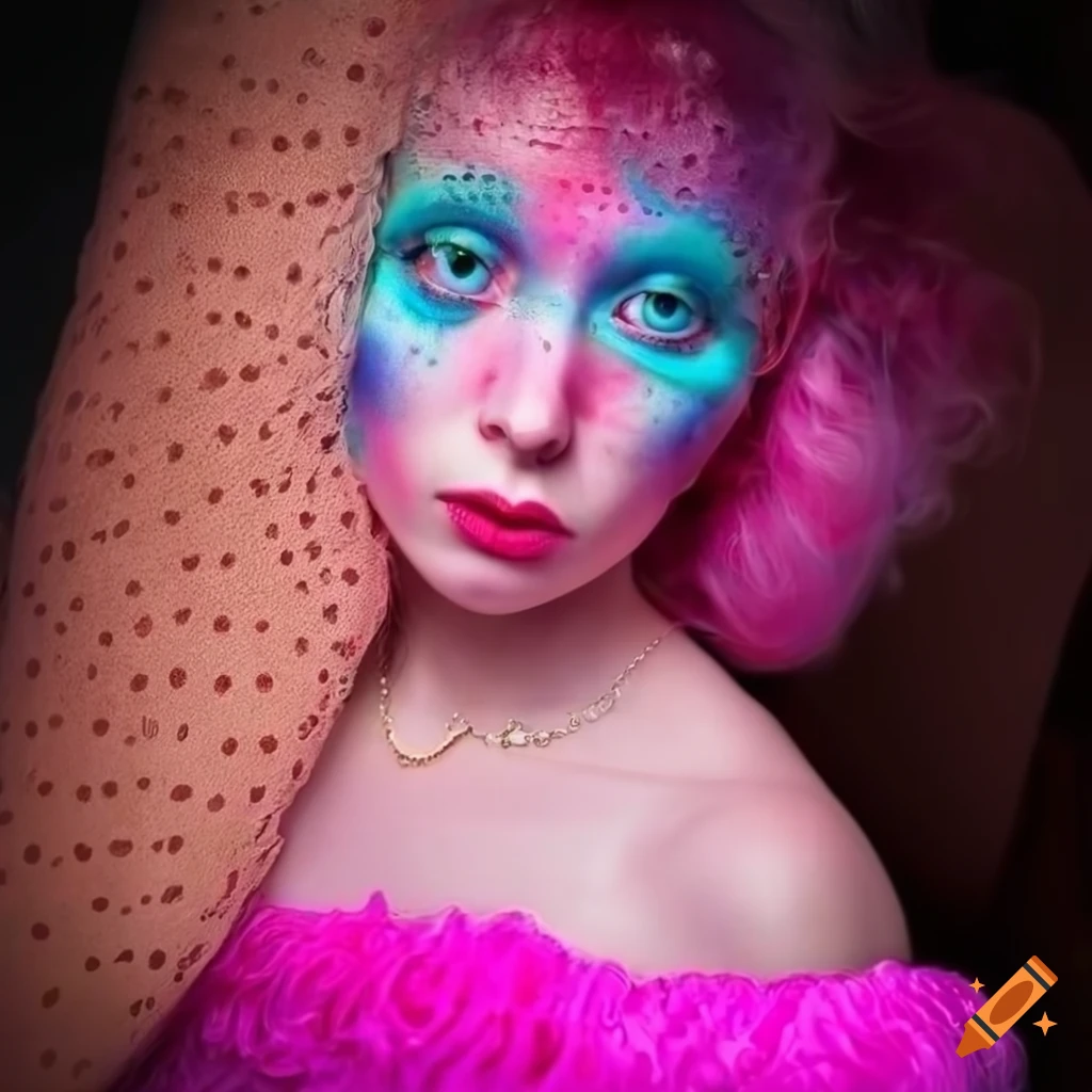 Whimsically dressed character with colorful contrasts and bubblegum details