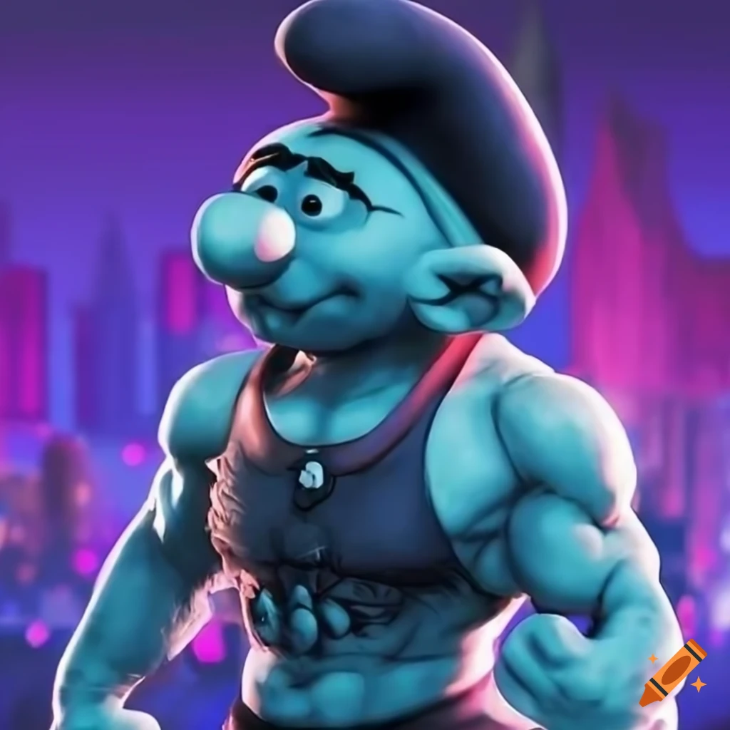 Cyberpunk street fighter smurf in a German setting
