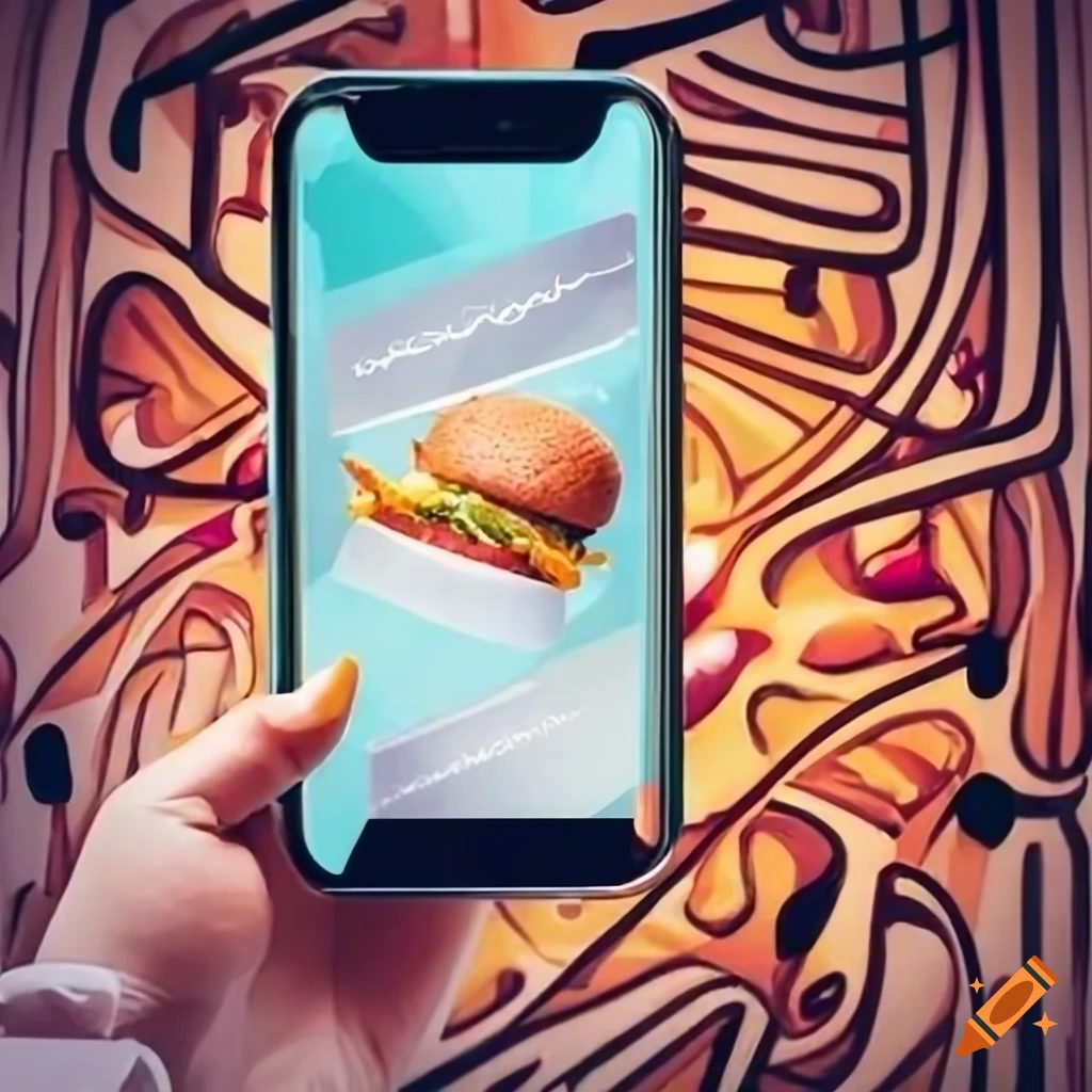 Hand holding a phone with a food ordering app open in an office setting ...