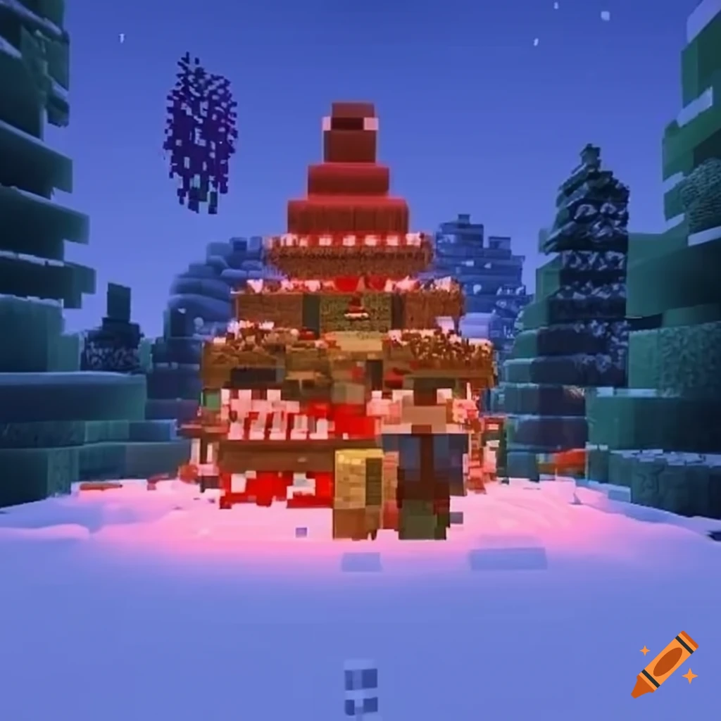 Festive winter wonderland in the minecraft world on Craiyon