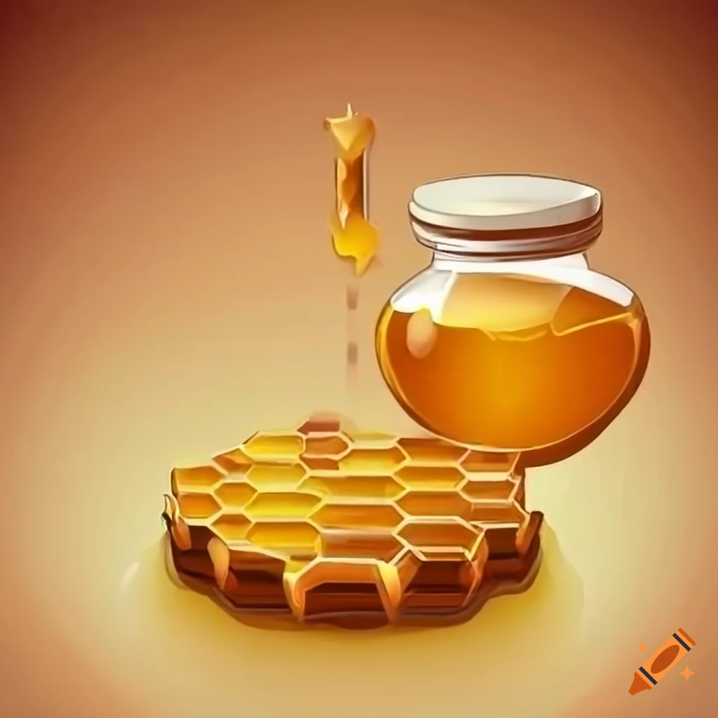 Golden honeycomb next to a jar of honey