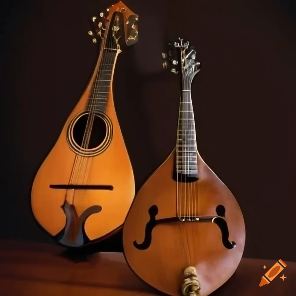 Guitars, mandolin, and mandola on a dining table