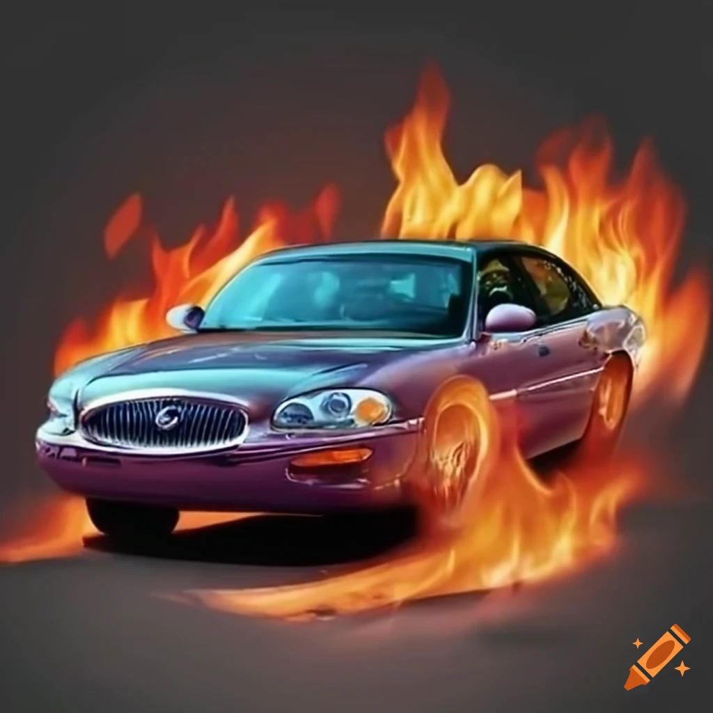 Flame background racing car 2003 buick lesabre with words 'ready to