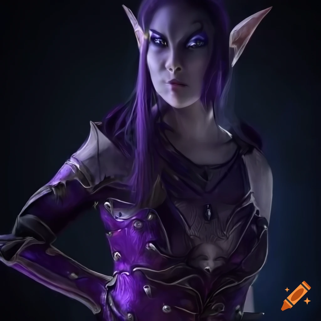 Female night elf in mystic leather armor with two purple balls flying