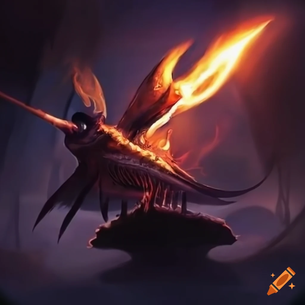 Swordfish with glowing eyes in an intense fiery depiction on Craiyon