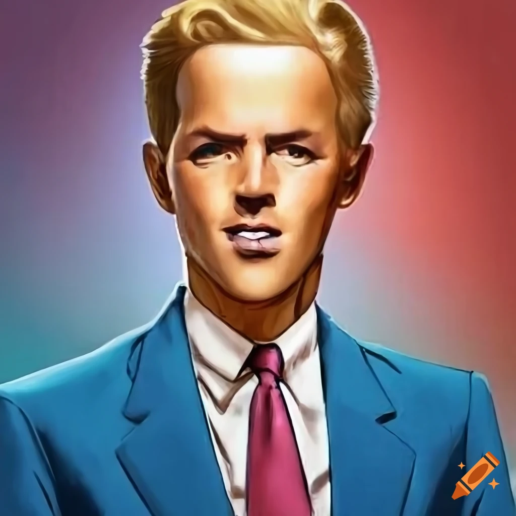 Vintage comic male character with blond hair, blue suit, and pink tie ...