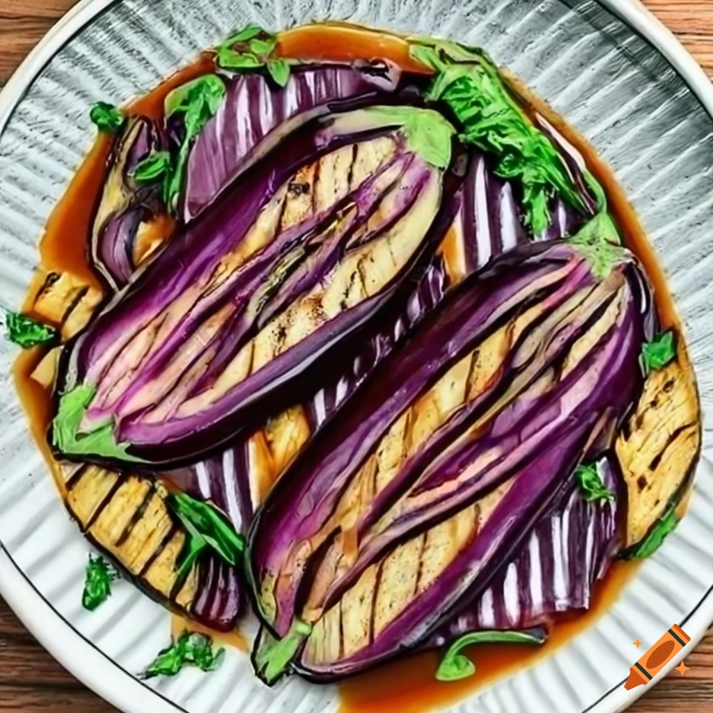 Grilled aubergine with miso dressing on Craiyon