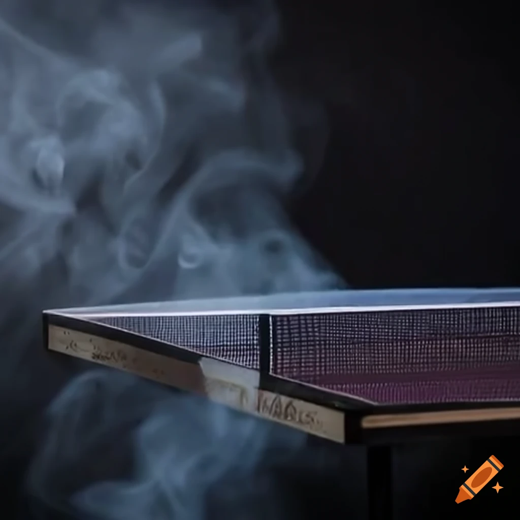 Intense table tennis match with dark smoke and fire effects on Craiyon