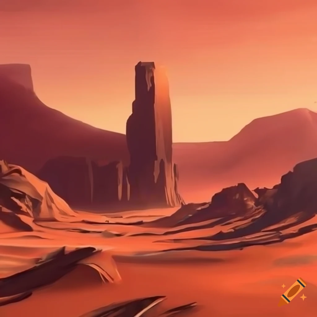 Red desert wasteland art on Craiyon