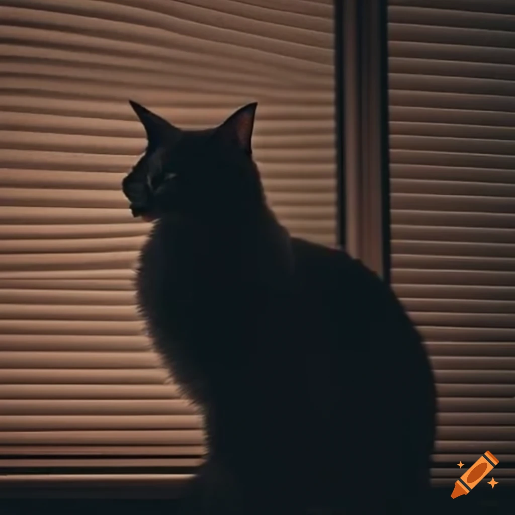 Cat sitting in front of a window at night