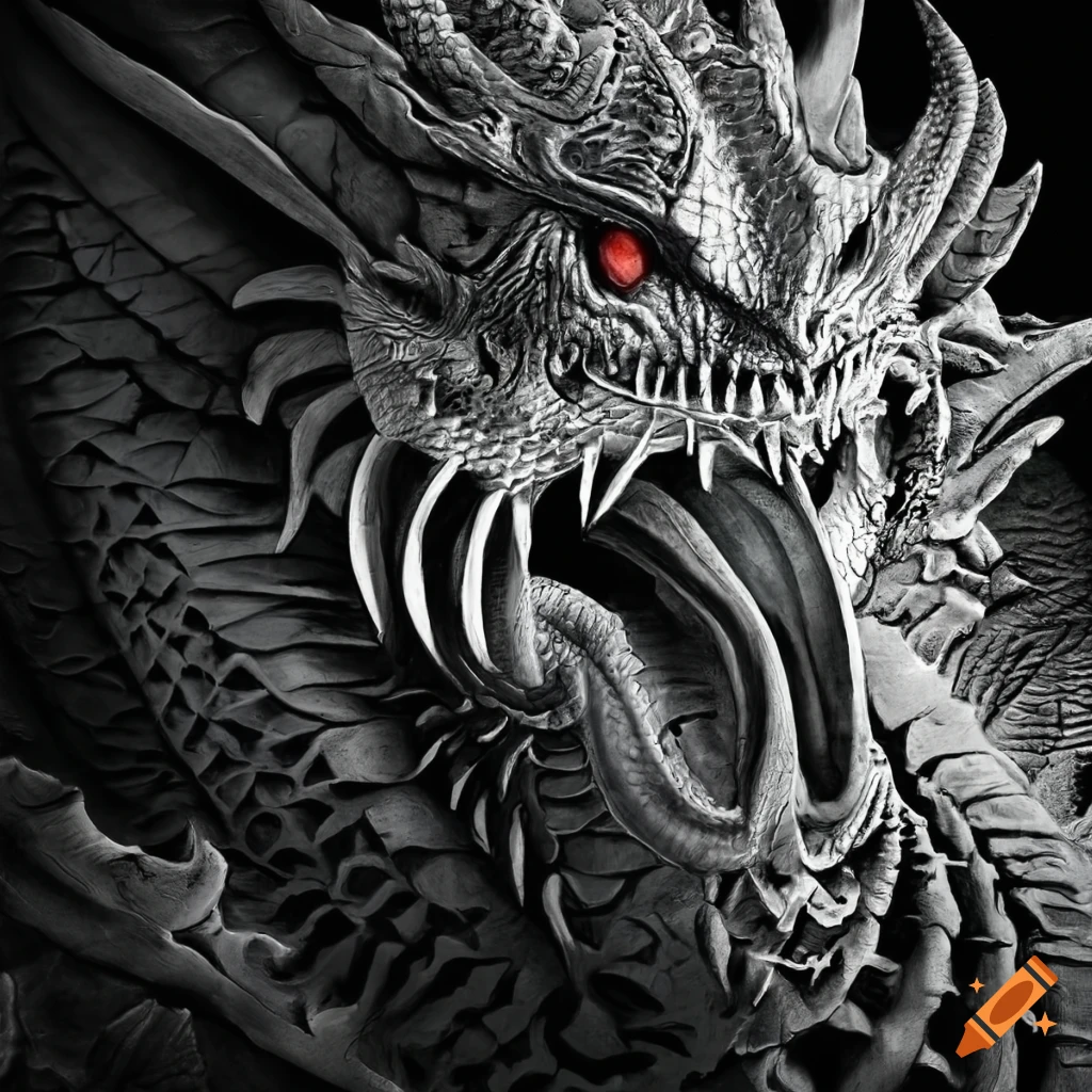 Large dragon face in grayscale for laser engraving on Craiyon