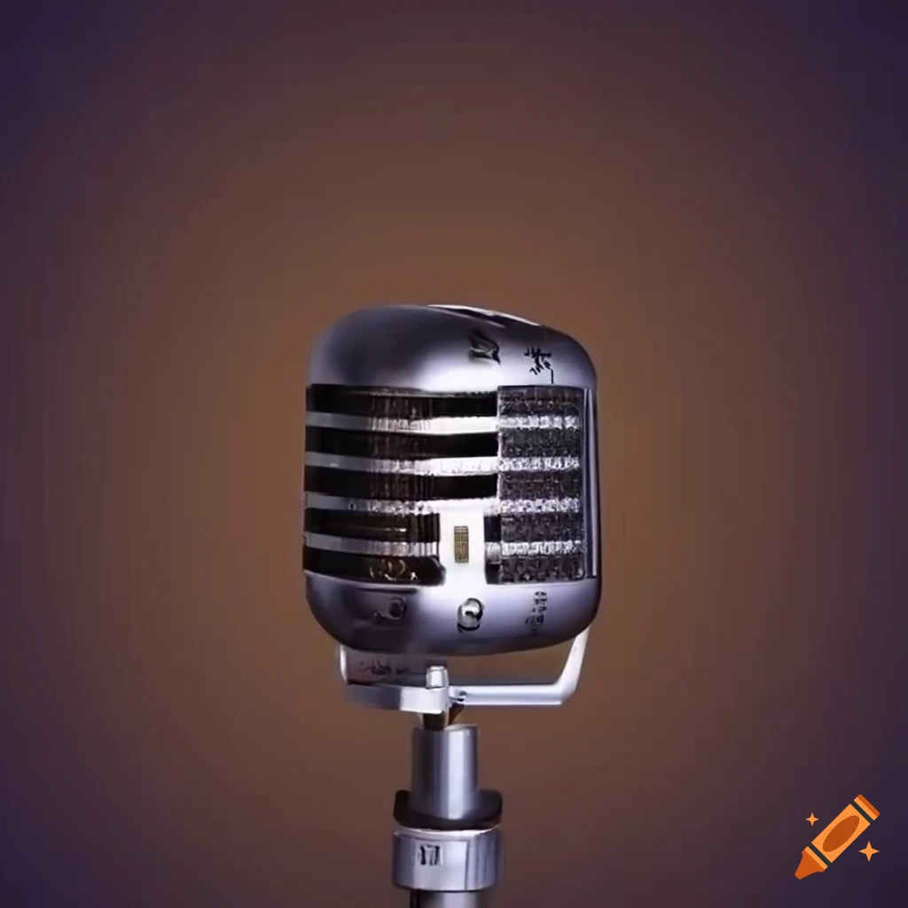 Vintage microphone with smoke in shape of female body on dark brown music background