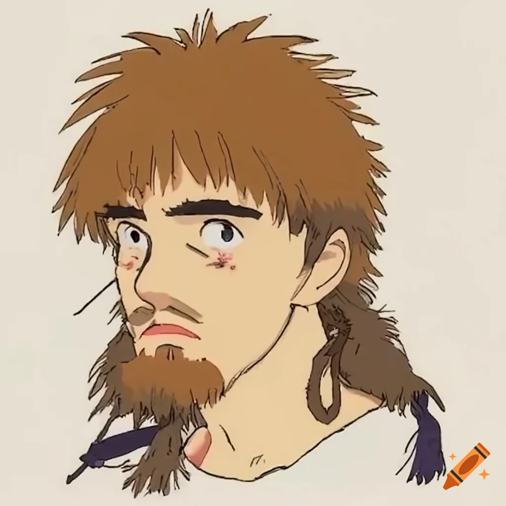 Ghibli style character design of an army mechanic with a blonde shag mullet