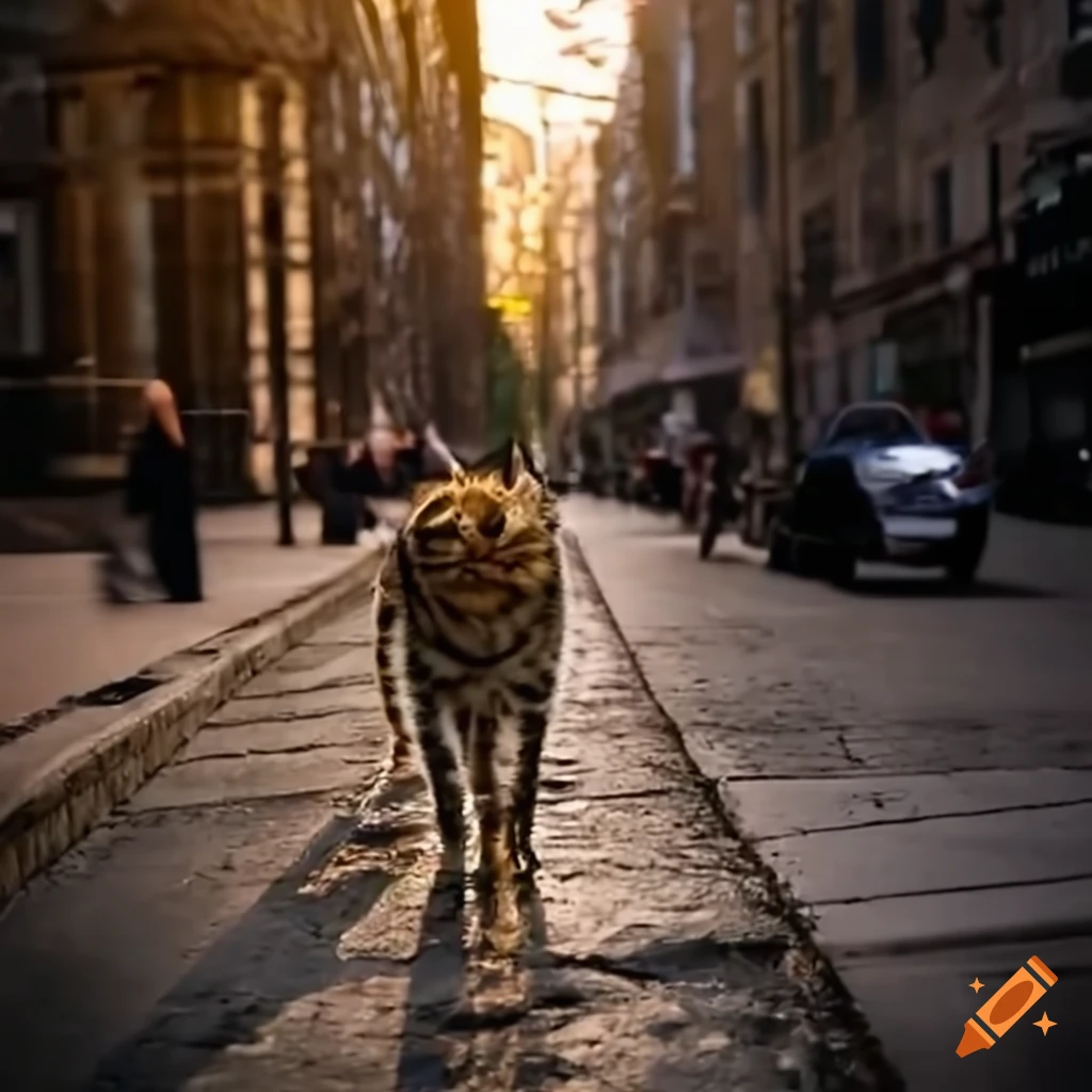 Man riding a big cat on the street