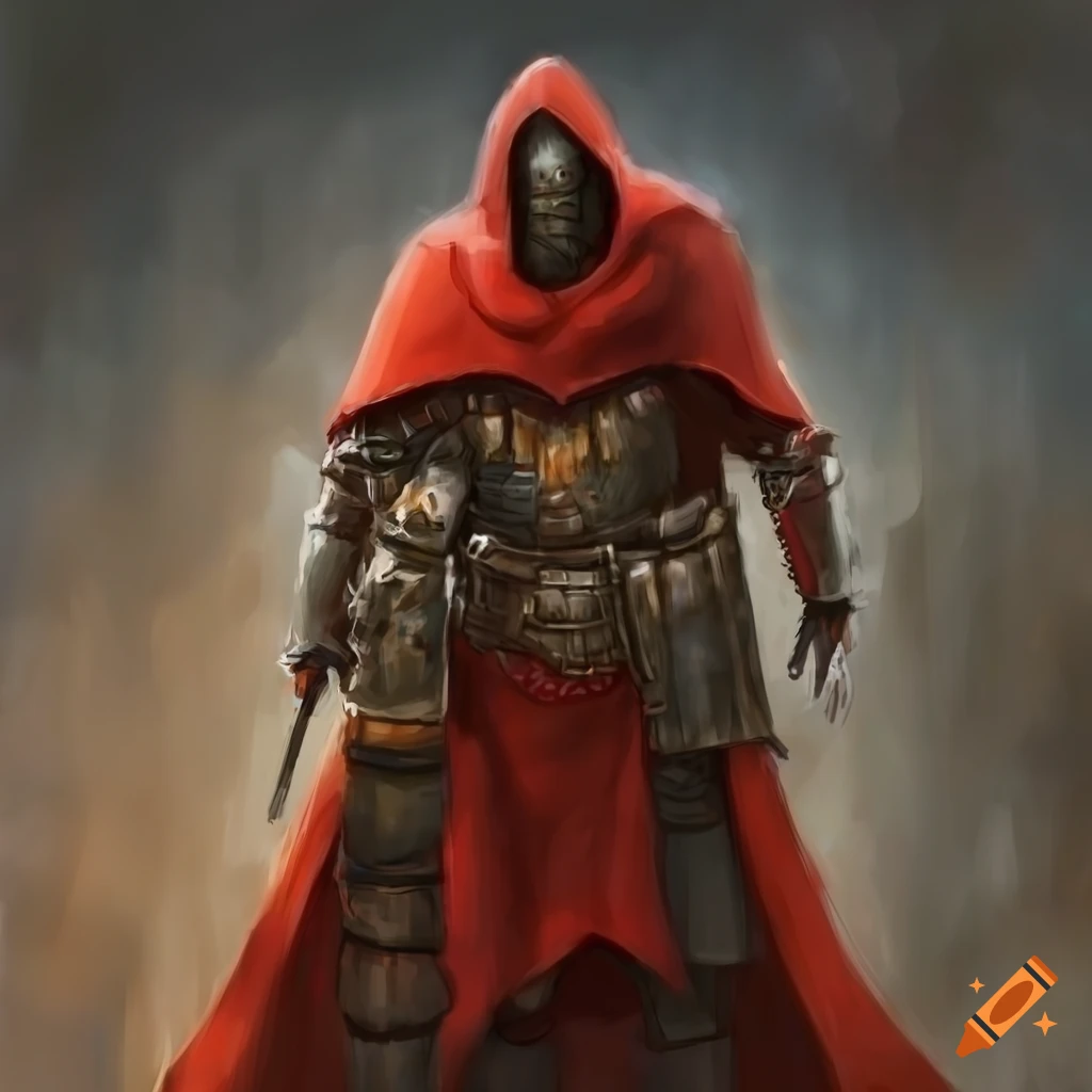 Battlemage in heavy armor with red cape in detailed concept art
