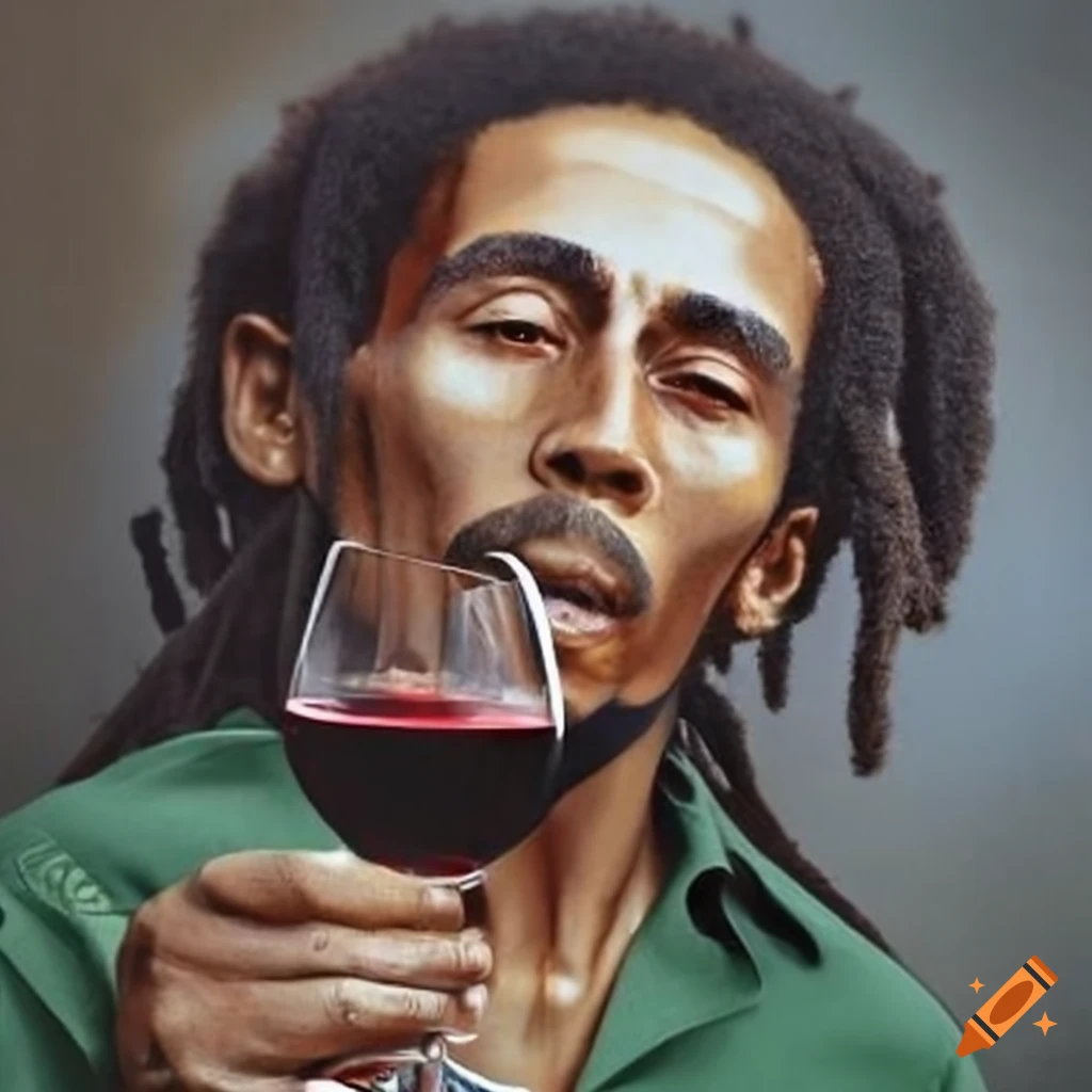 Bob marley with a glass of red wine on Craiyon