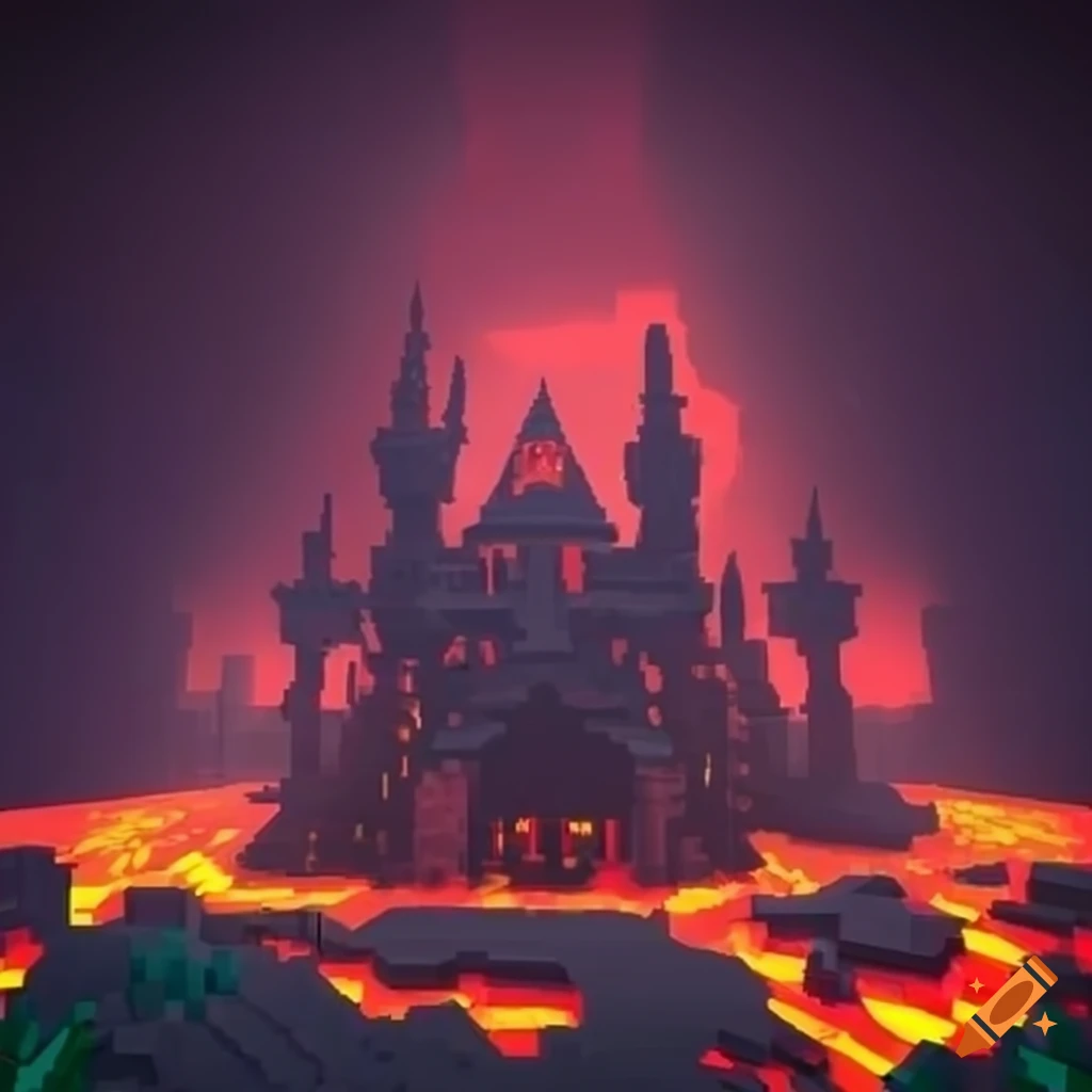 gothic-castle-in-a-lava-world-with-voxel-art-style-on-craiyon
