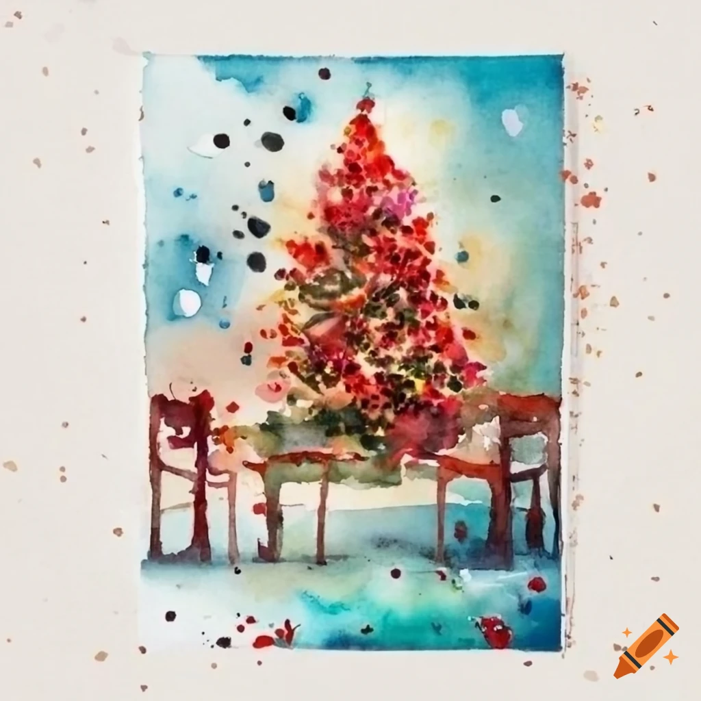 French Merry Christmas greeting card watercolor painting