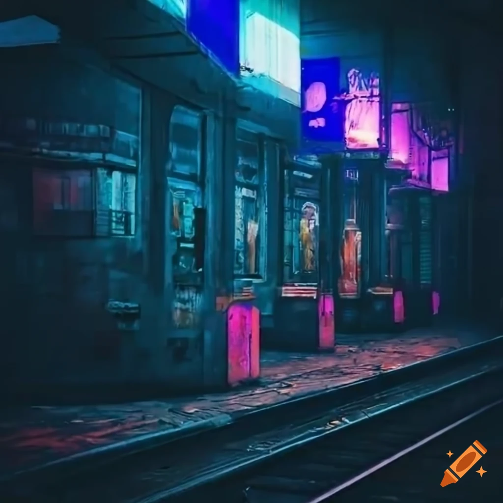 Abandoned subway station in a cyberpunk city