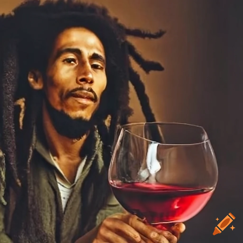 Bob marley with a glass of red wine on craiyon